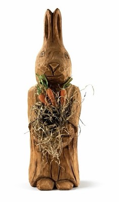 Vintage Chalkware Bunny Rabbit 10  Rustic Easter Decor Holding Carrots Farmhouse
