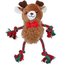 Small Dog Christmas Gift Fluffy Ropee Reindeer Squeaky Plush Rope Play Toy