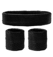 SchweißBäNder 3-Tlg Schwarz Stirnband ArmbäNder 80Er Aerobics Karneval Motto