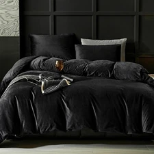  Black Flannel Velvet Duvet Cover Queen Size Bedding Set