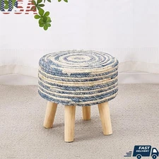 Natural Seaweed Footrest Ottoman Small Stool Ergonomic Home Decor Easy Assembly