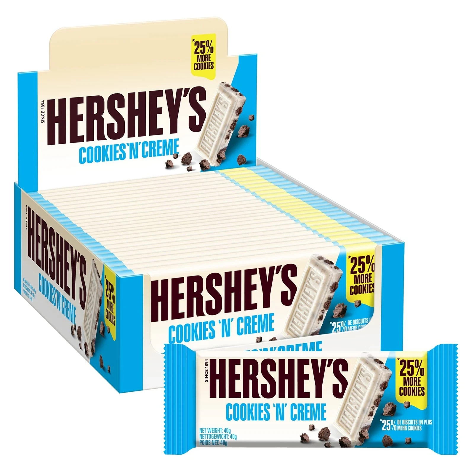 Hershey's Cookies ‘N’ Creme Chocolate Bar 40g (Pack of 24) With Free Shipping