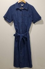 Duluth Trading Co Dress Womens Small Blue Denim Shirt Midi Belted Button Front