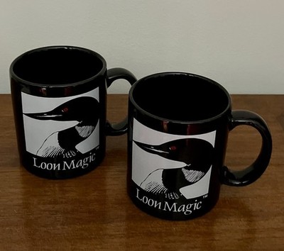 Vintage Pair Black  Loon Magic  Ceramic Coffee Mug Japan Qty-2 