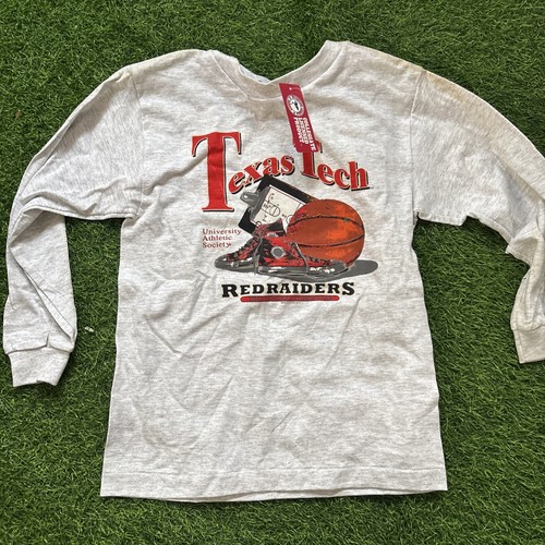 VTG 90’s Texas Tech Red Raiders Basketball Single Stitch LS T kids size L 
