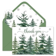24 Packs Christmas Thank You Cards Watercolor Pine Tree Forest Greeting Cards