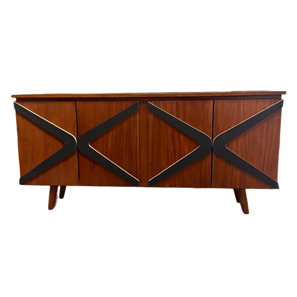 Mid-century Modern Credenza Boomerang Handmade Solid Walnut MCM Sideboard Media  - Image 2 of 4