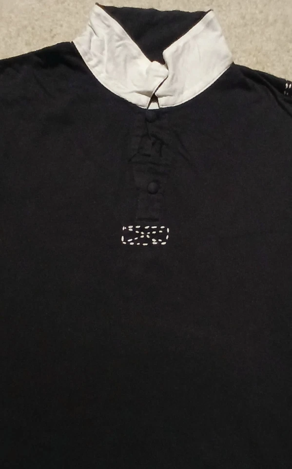 Camisa polo vintage French Connection azul marino y blanco para hombre M dobladillos sin terminar Foto 3 de 4