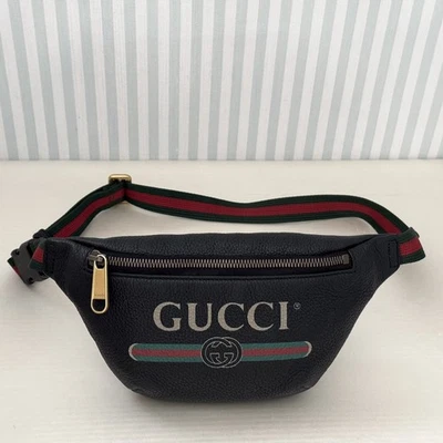 GUCCI Sherry Logo 527792 sac ceinture pochette cuir noir banane unisexe Italie - Photo 1/4