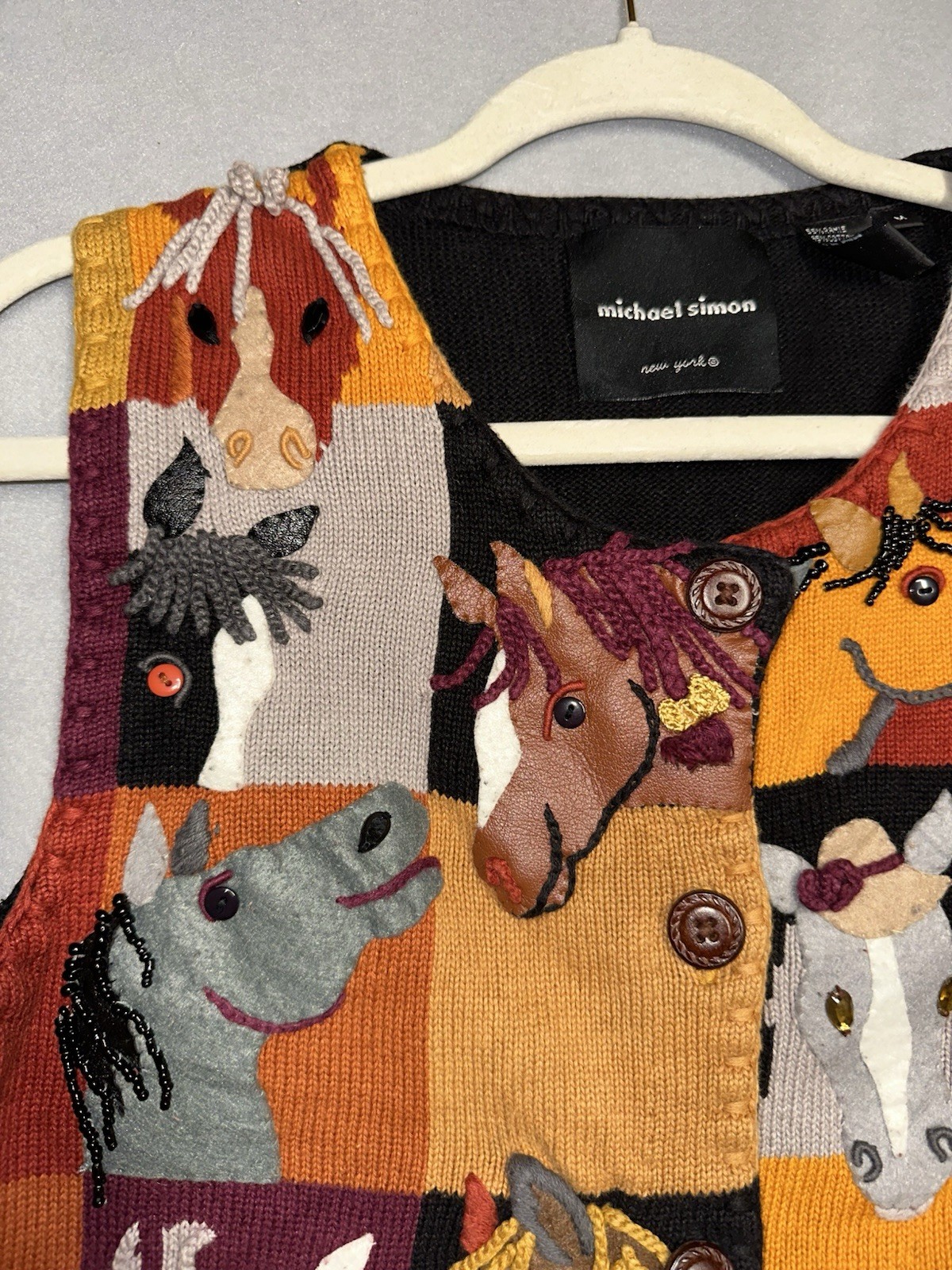 Michael Simon Vintage Patchwork Sweater Vest Embr… - image 9