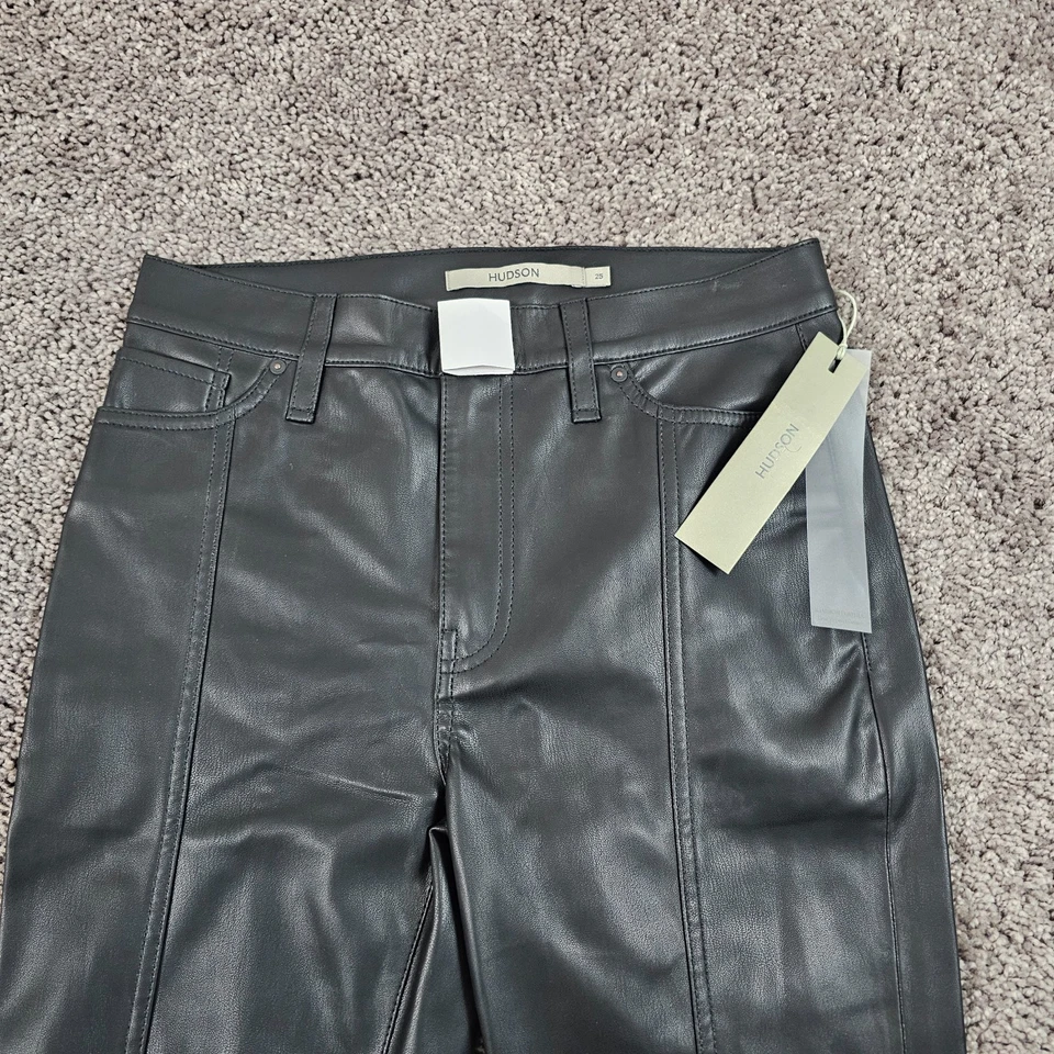 Pantalones Hudson para mujer 25 negros corte bota tiro alto imitación cuero Barbara 26x31 Foto 2 de 4