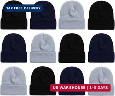 12 Pack Winter Beanie Hats for Men Women, Warm Cozy Knitted Cuffed Skull Cap, Wh