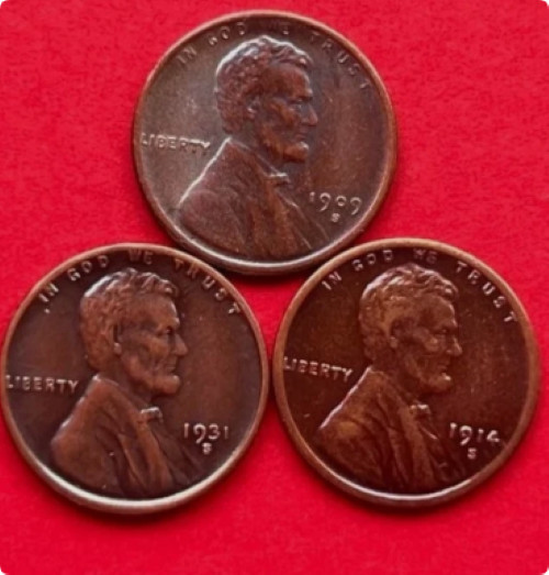 1931-S 1914-S 1909-S  VBD Lincoln Cent Wheat Penny Red --As shown in the figure