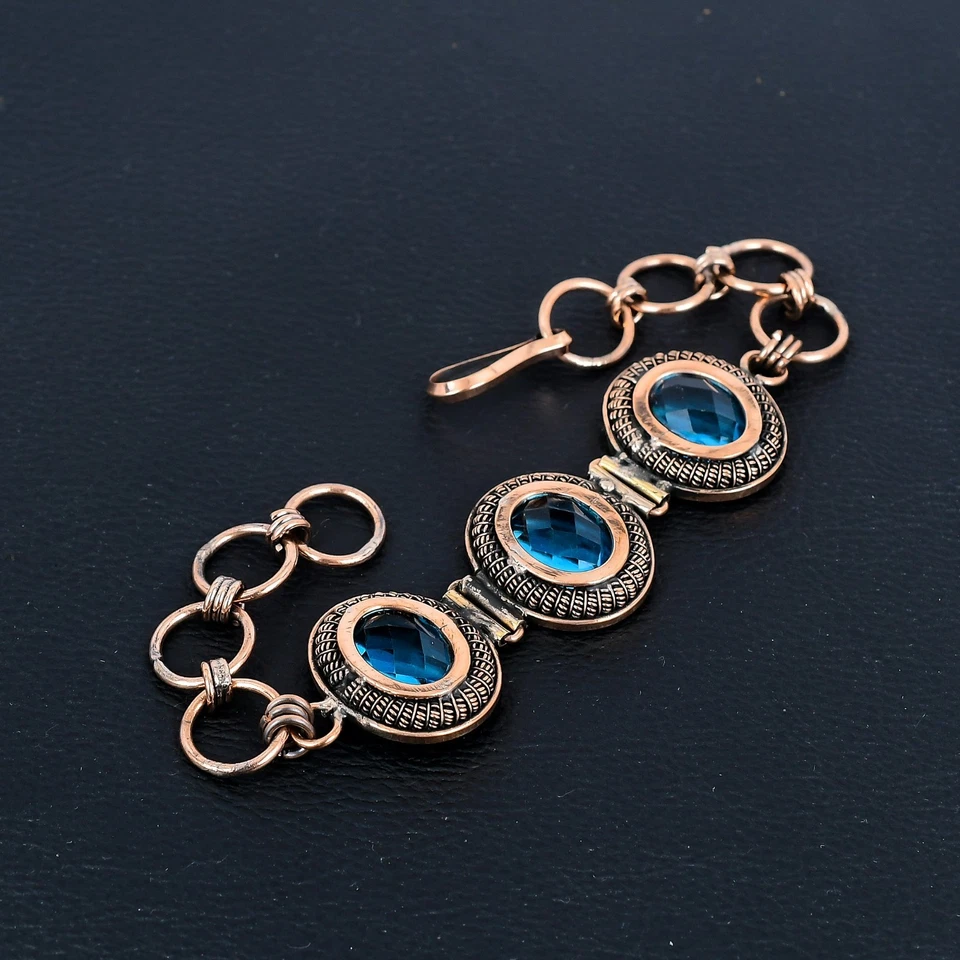 Синий топаз ручной работы драгоценных камней медной проволоки надежном регулируемый браслет подарок для любви - Изображение 3 из 4