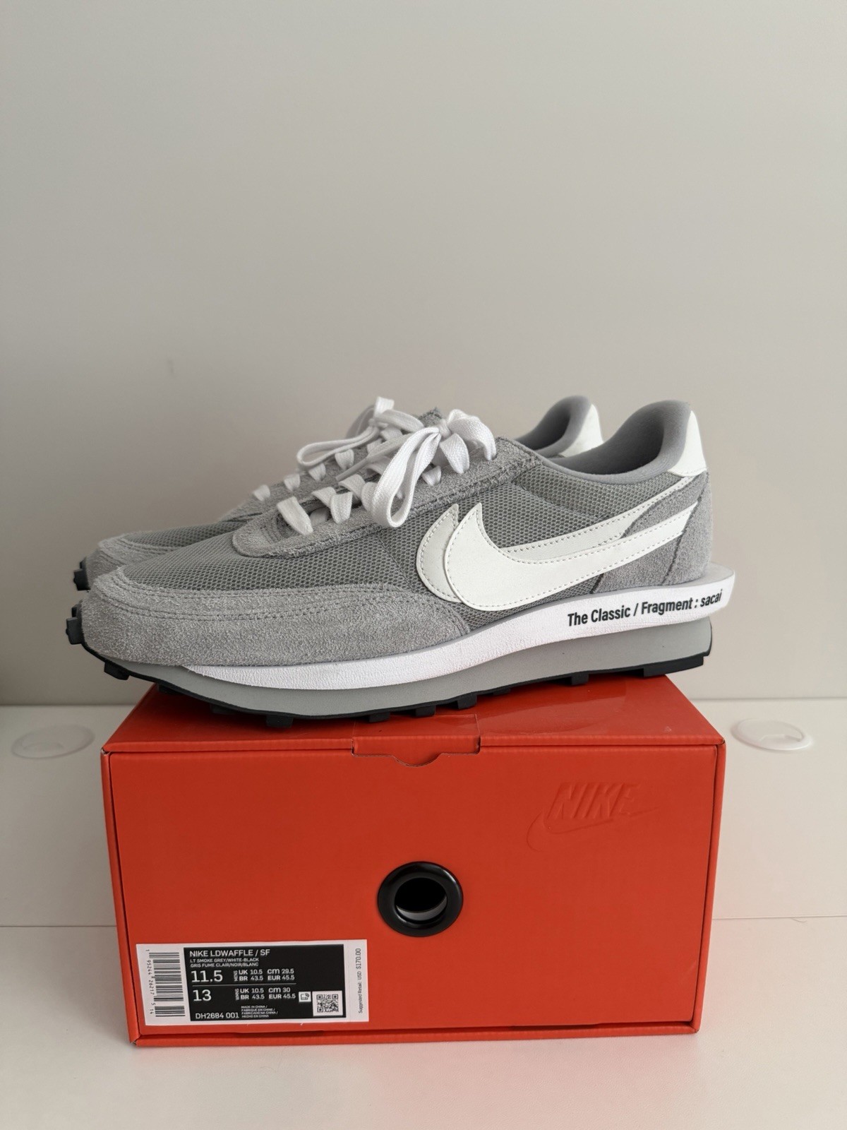 Talla 11.5M - Nike LD Waffle SF sacai Fragmento Gris DH2684-001 Excelente Estado