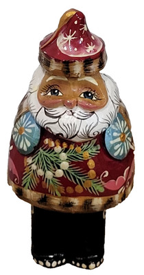 Russian Santa Wooden Hand Carved Hand Painted Red Coat Vintage 
