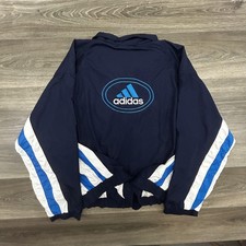 Vintage Adidas Jacket Mens XL Navy Striped Full Zip Lined Windbreaker 90s RARE