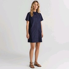 Quince 100% Organic Cotton Short Sleeve Shirt Dress Navy Blue Button Up Size M 