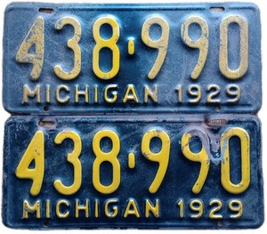 1929 Michigan License Plate Pair
