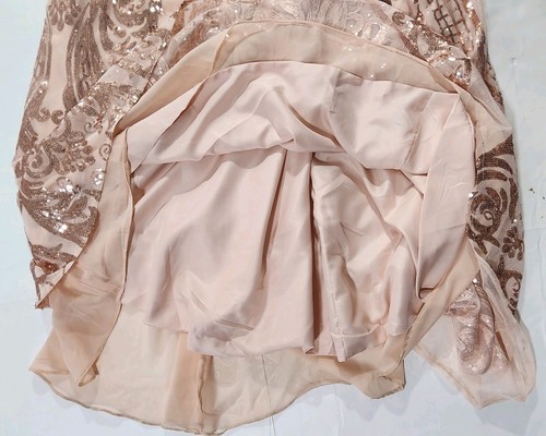 Rose Gold Long Formal Wedding Gown Womens Size 12 Sequin Trane Lined Open Sleeve - Picture 11 of 20