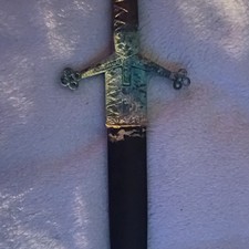 Medieval Style Dirk Dagger, Double Edge Metal Blade, Black Sheath, Silver/Black