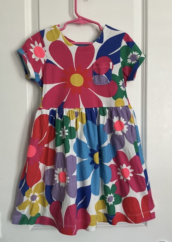 MINI BODEN-7/8Y-Girls Casual Floral Dress-Multicolor-Short Sleeve-Cotton-Pockets