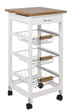 MAURY'S CARRELLO PORTAFRUTTA 3 CESTI BIANCO CON TOP LEGNO 37X37X76 CM