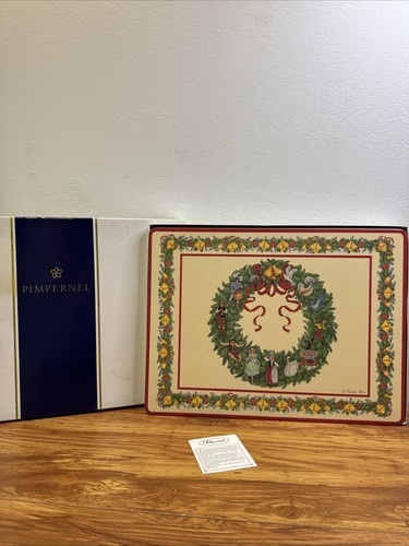 Set 4 Pimpernel Cork Back Placemats 12 Days of CHRISTMAS WREATH Vintage w Box