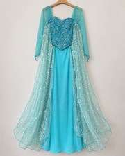 Custom Made Elsa Inspired Princess Costume Turquoise Sequin Top, Skirt Long Cape