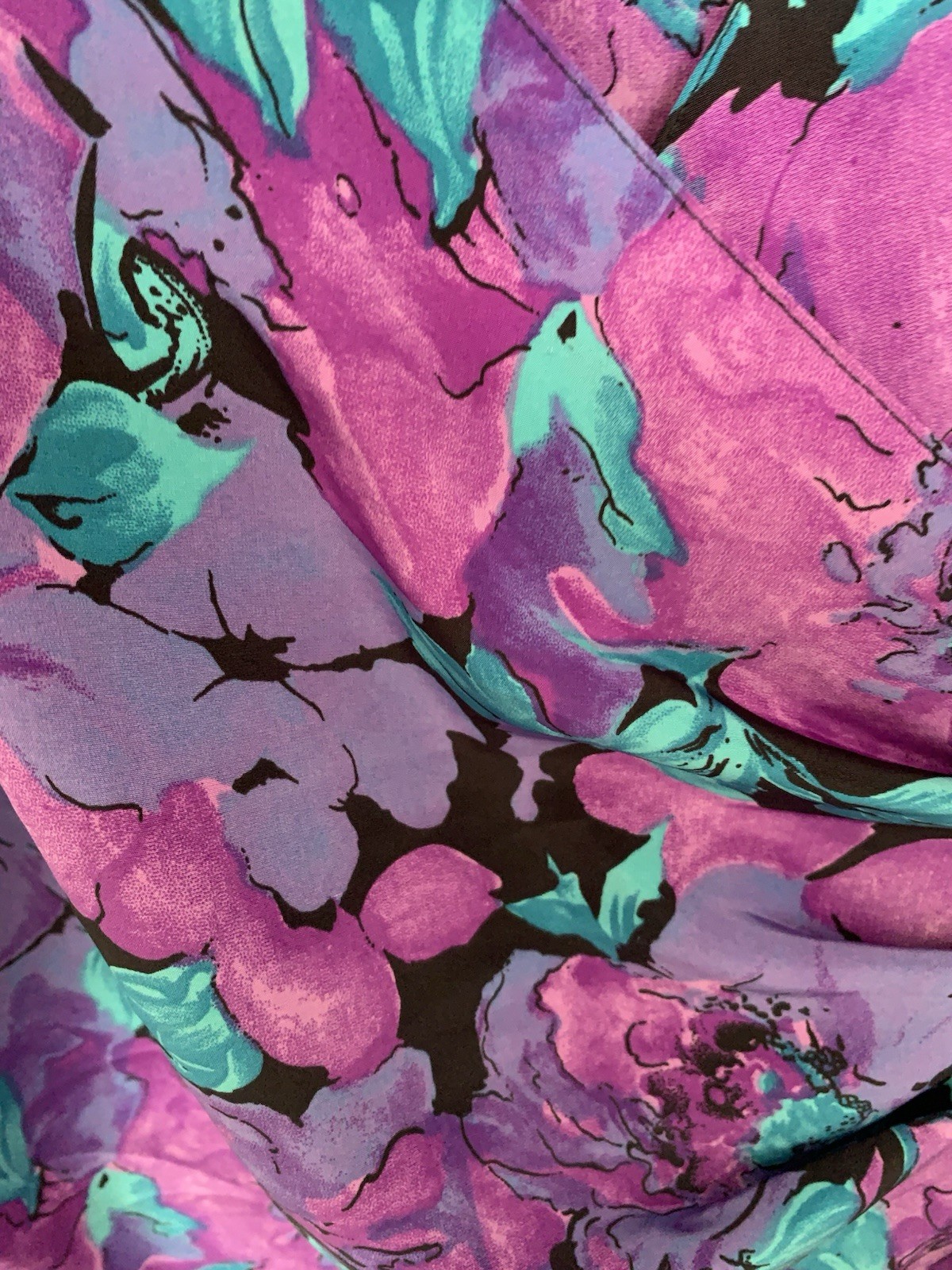 Carolina Pedrjoni Purple Teal Floral Wrap Blouse Short Sleeve Vintage image 7