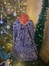 Knox Rose Womens Smocked Floral Boho Midi Dress tassel Black pink Size Small