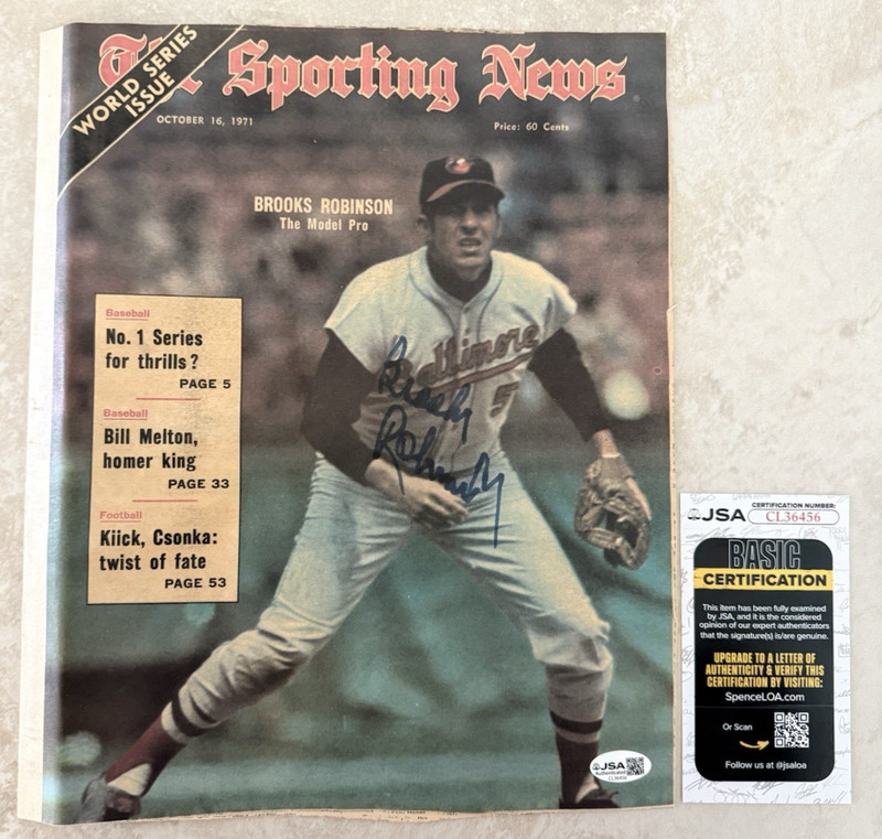 Brooks Robinson Auto Signed Vintage 1971 Sporting News World Series Issue JSA 