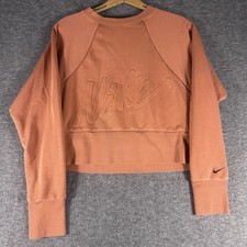 Nike Dri Fit Get Fit Fleece Training Crop Sweatshirt Burnt Orange Embossed SZ XS