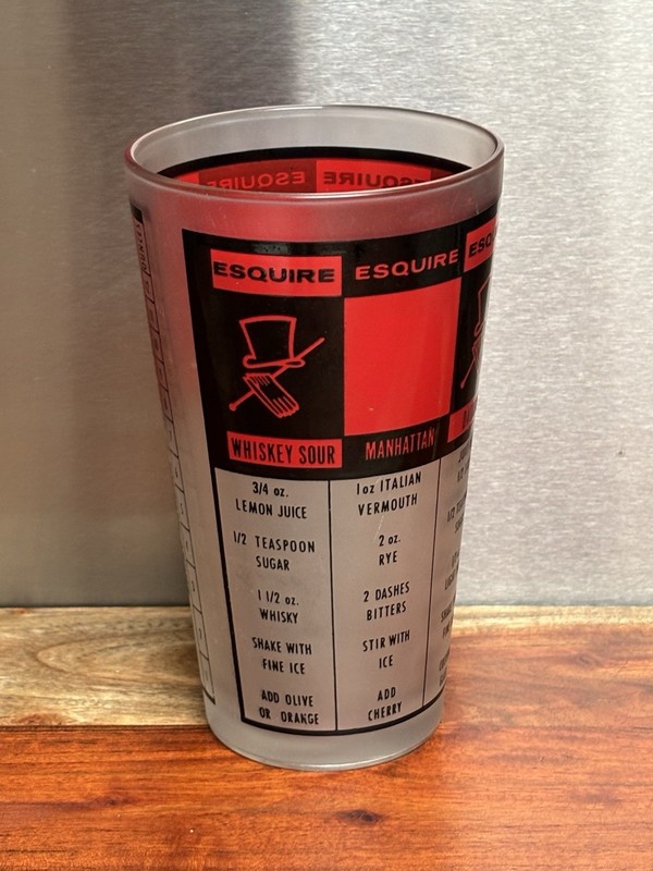 Esquire Federal Glass Frosted Red and Black Drink Recipe Barware 12 oz Tumbler