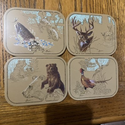 Vintage Avon Wildlife Coasters by  O Brien  (set of 4)  Pheasant Bear Deer Fish
