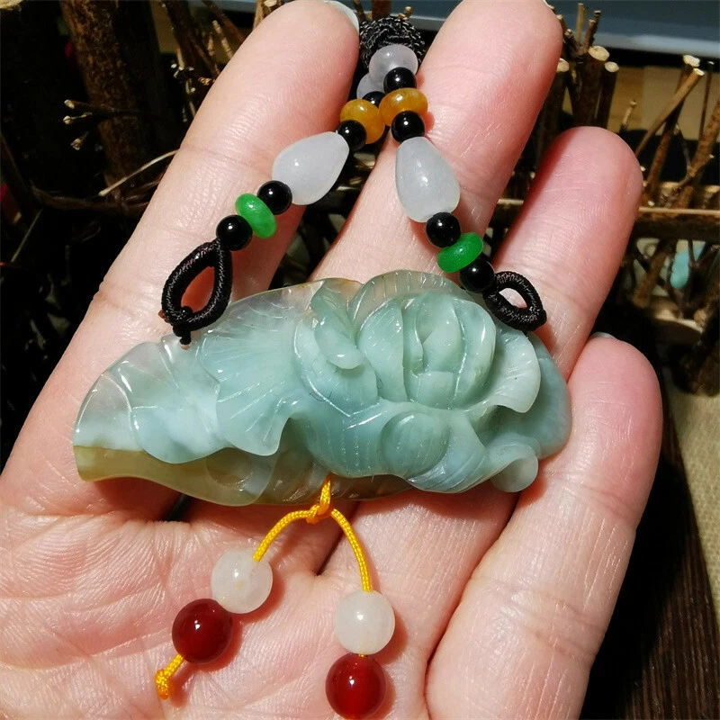 100% натуральный ручной резьбы нефрит подвеска жадеит ожерелье цветок лотоса G206 - Изображение 2 из 4