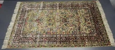 Fine SILK oriental prayer throw rug 3' x 5' +3" fringe black gold blue red NEW