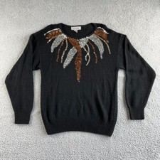 Vintage Karen Scott Sweater Womens Large Black Sequin Silk Angora Lambswool Glam