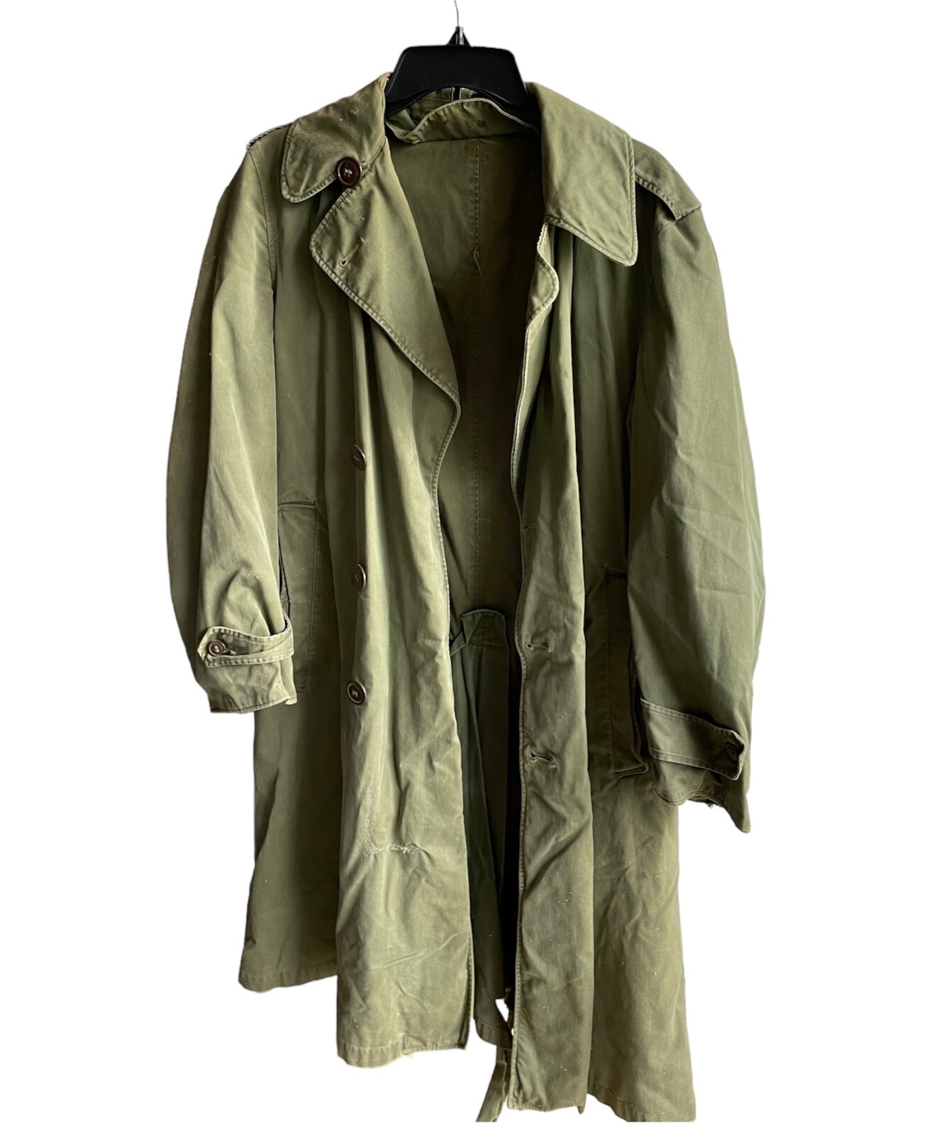 Vintage Authentic Army Military Trench Coat Long Oliv… Gem