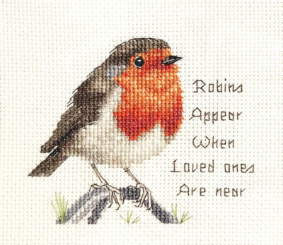 ROBINS APPEAR WHEN LOVED ONES ARE NEAR, Christmas, Bird Counted cross stitch kit