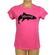 MOMMY SHARK Pink T-Shirt Medium Protector Mom Short Sleeve Crazy Dog NEW