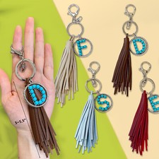 Western Style Leather Tassel Initial Keychain Car Keyring Handbag Accessories