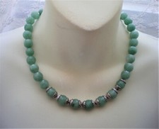Vintage Artisan Faceted Green Jade Jadeite Beads Beaded Necklace 18"-18.5"