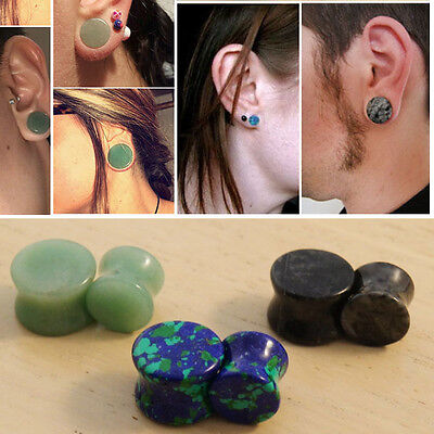 PAIR-Stone Jasper Picasso Saddle Flare Ear Tunnels 14mm/9/16" Gauge Body Jewelry 