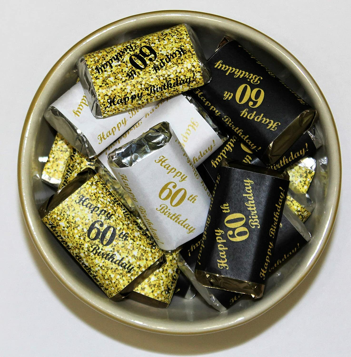 60th Birthday Miniatures Candy Bar Wrapper, (Set of 60) CANDY NOT