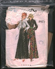 6451 Vintage Butterick SEWING Pattern Misses 1970s Blouse Skirt Pantskirt 10 OOP