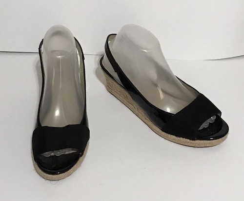 Women’s Ellen Tracy Size 9M Sling Back Shoes Wedge Heels Black Casual Work