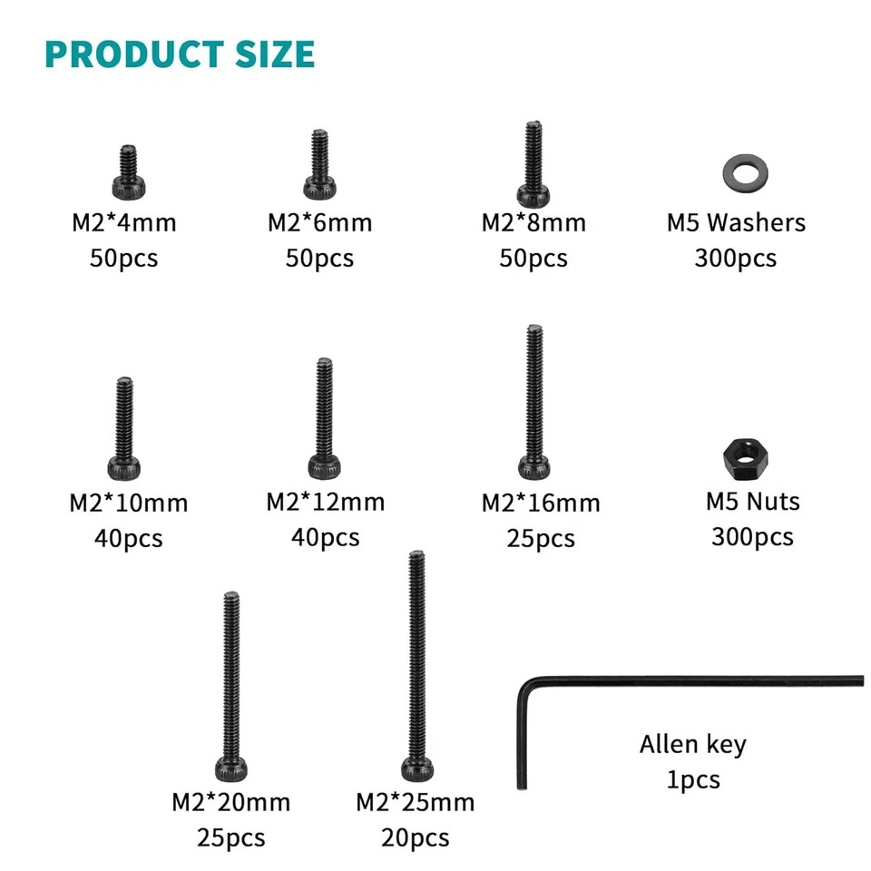 900 Pcs M2 Screws Bolts and Nuts Assortment Kit, Small Hex Socket Head Cap Screw