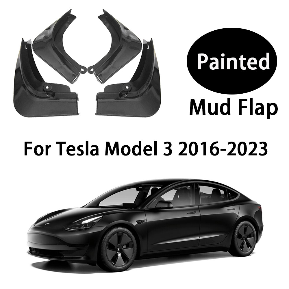 For Tesla Model 3 Mud Flaps Painted Solid Black 2016-2023 No Drilling Holes