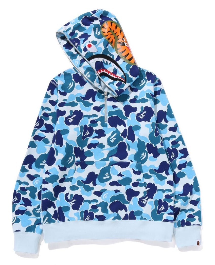 【A BATHING APE】HALF ZIP PULL OVER SWEAT SHIRT #1 A BATHNIG APE Men's ABC CAMO SHARK HALF ZIP PULLOVER HOODIE